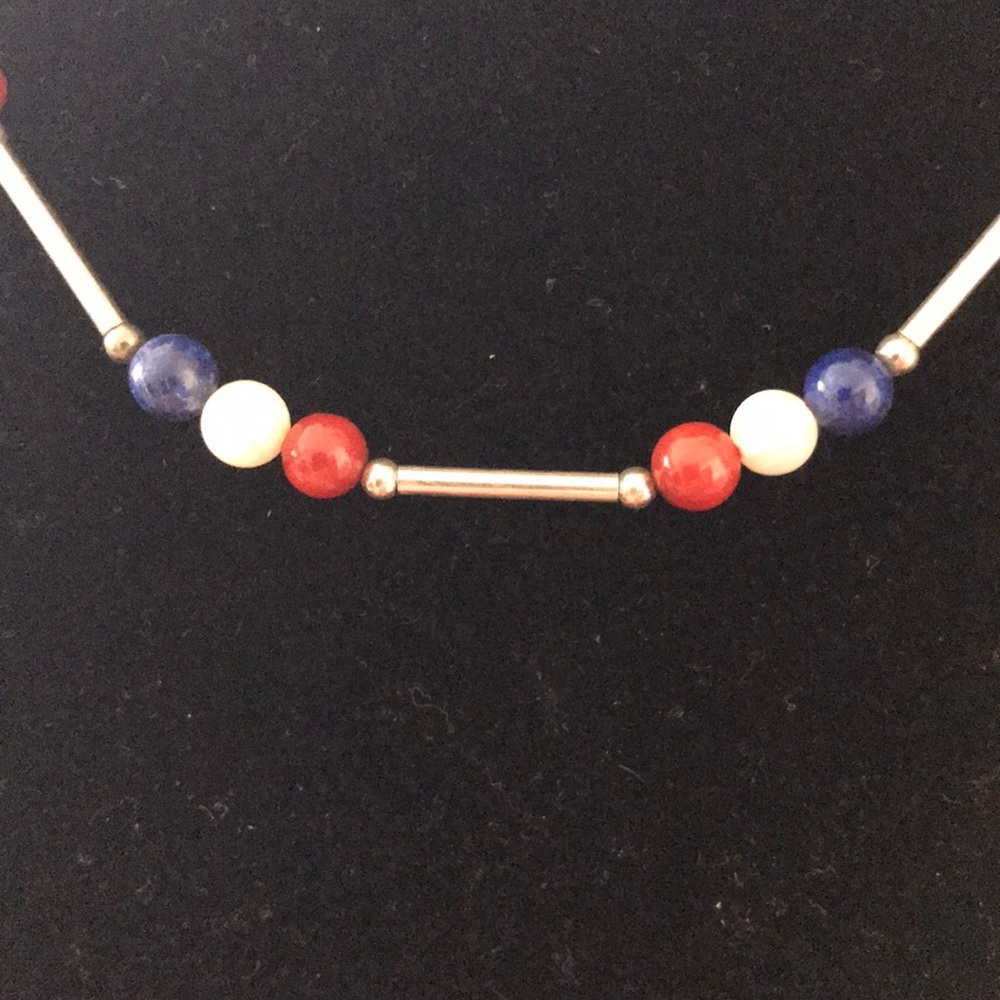 Lapis coral and moonstone sterling silver choker - Picture 5 of 5